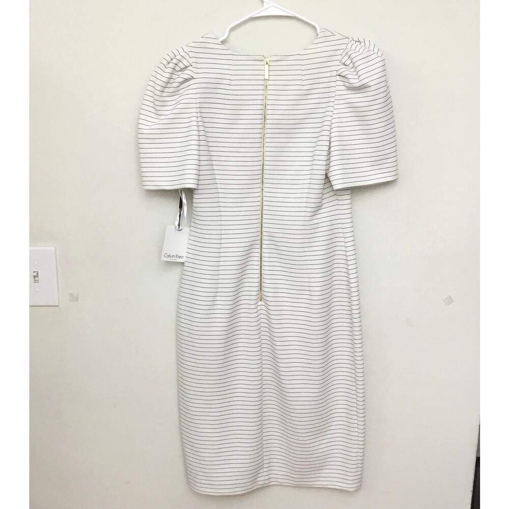 Calvin Klein Short Puff Sleeve White Striped Dress Sz 6 - Picture 3 of 9